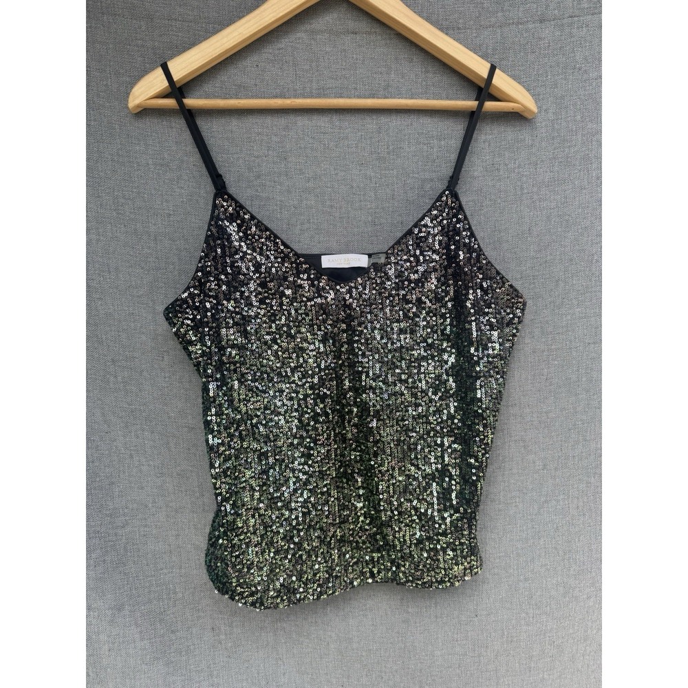 RAMY BROOK ‎ Sz 8 Julienne Sequin Camisole Top Tank Black/Green